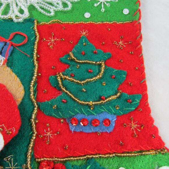 Felt Applique Christmas Stocking Santa Sequins Beads Finished Complete Handsewn - Picture 7 of 9